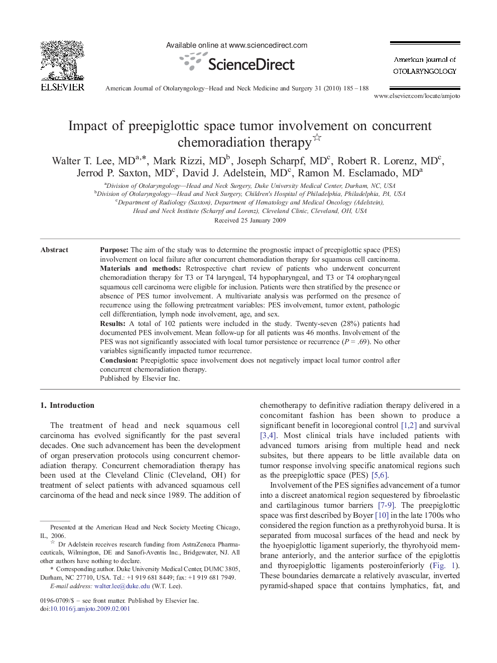 Impact of preepiglottic space tumor involvement on concurrent chemoradiation therapy 