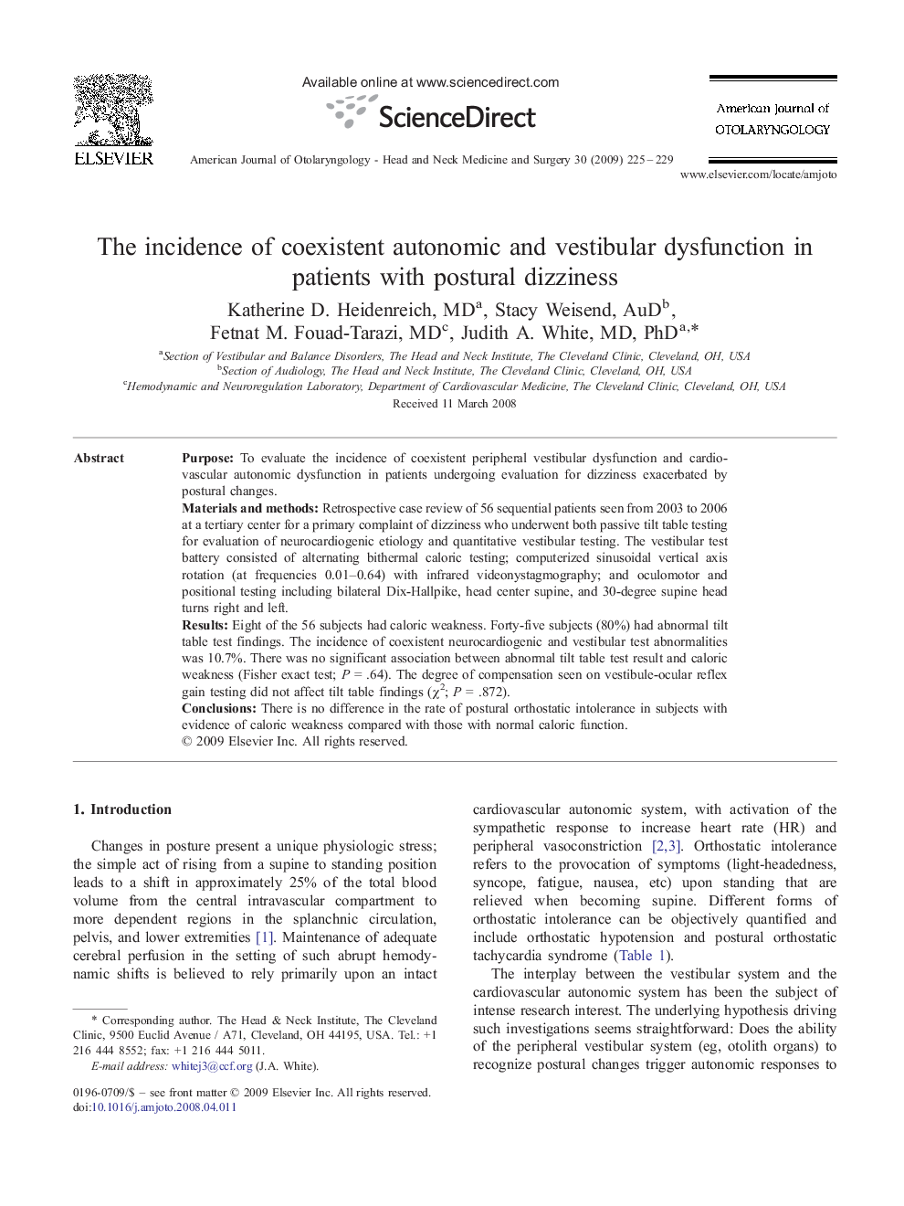 The incidence of coexistent autonomic and vestibular dysfunction in patients with postural dizziness