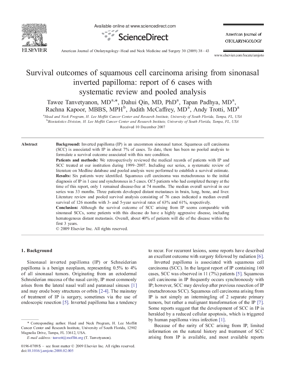 Survival outcomes of squamous cell carcinoma arising from sinonasal inverted papilloma: report of 6 cases with systematic review and pooled analysis