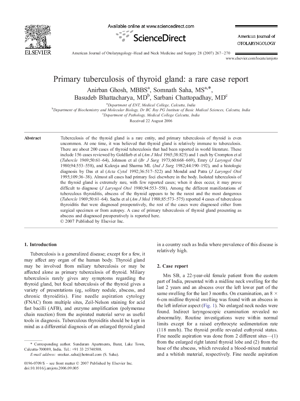 Primary tuberculosis of thyroid gland: a rare case report