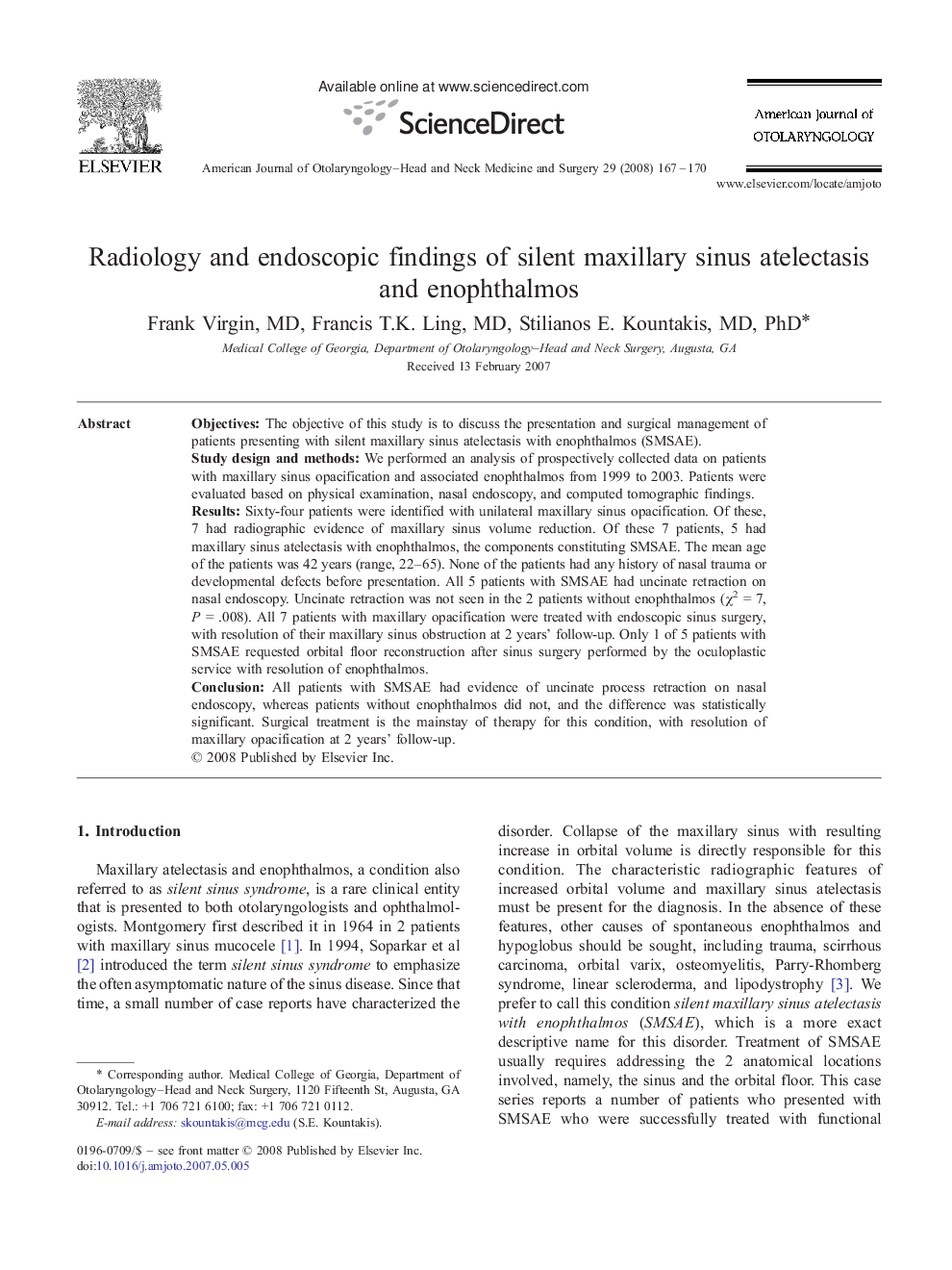 Radiology and endoscopic findings of silent maxillary sinus atelectasis and enophthalmos