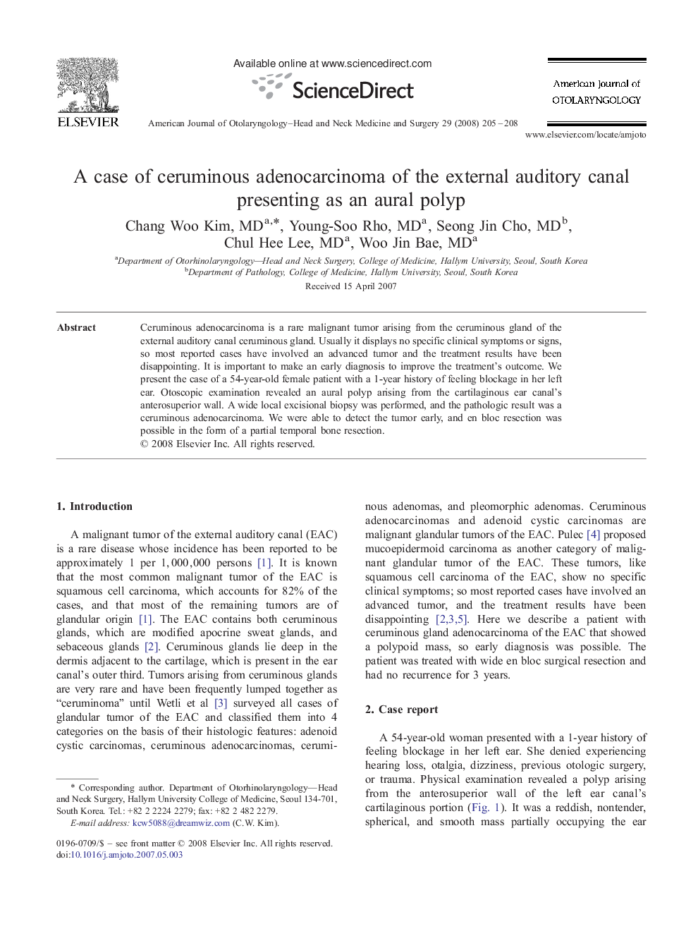 A case of ceruminous adenocarcinoma of the external auditory canal presenting as an aural polyp