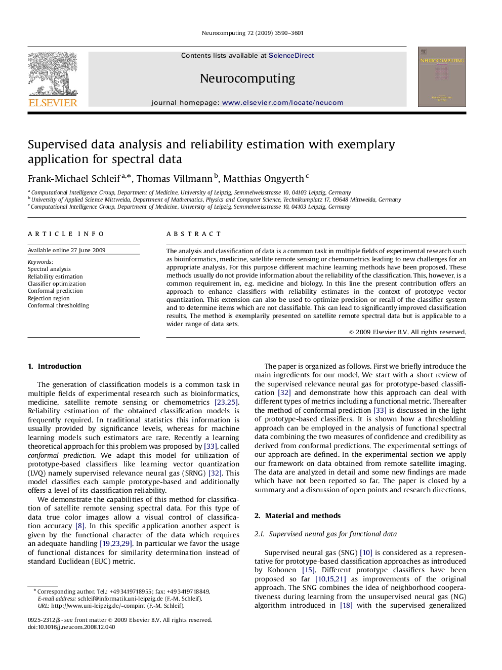 Supervised data analysis and reliability estimation with exemplary application for spectral data