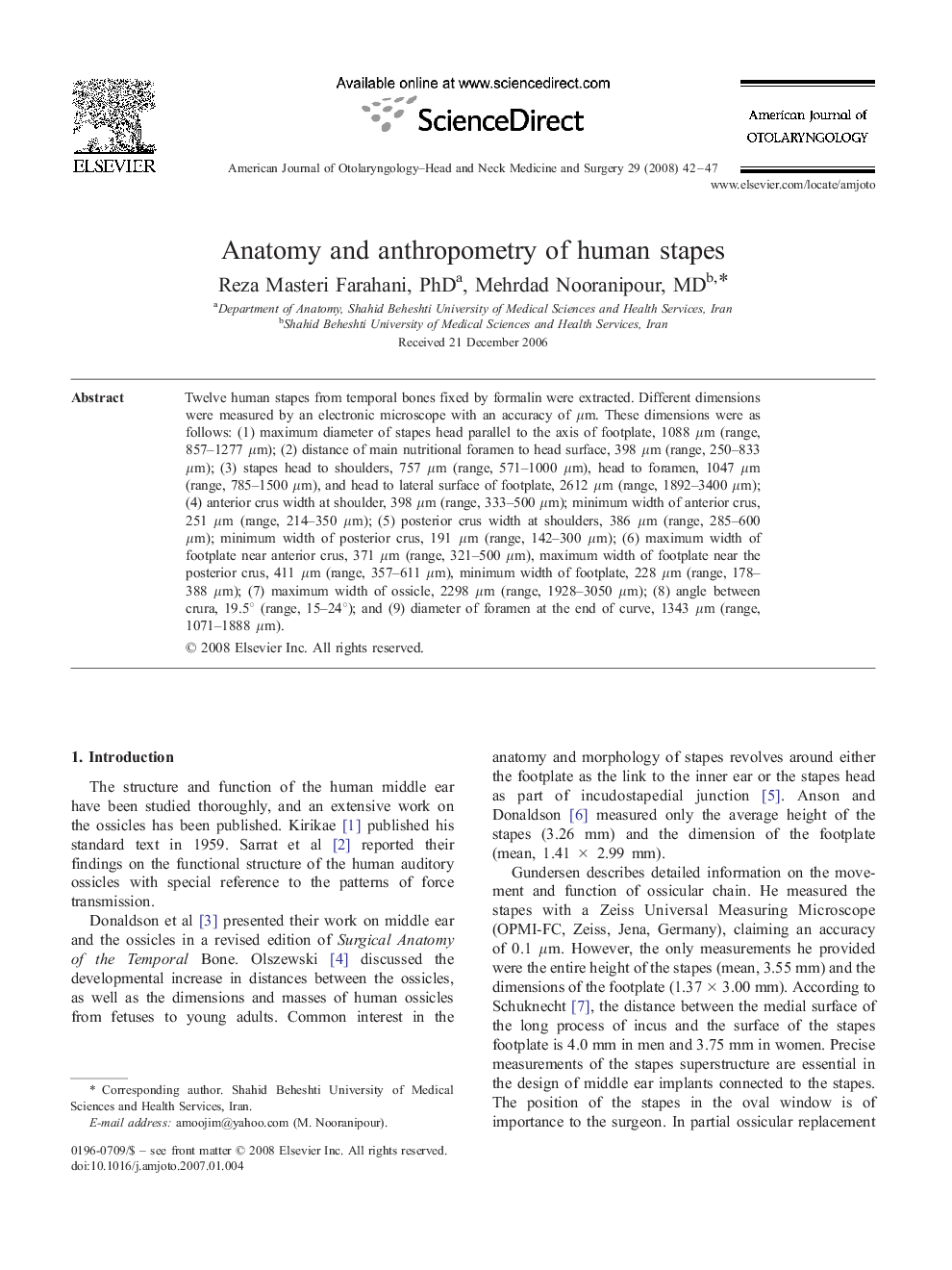 Anatomy and anthropometry of human stapes