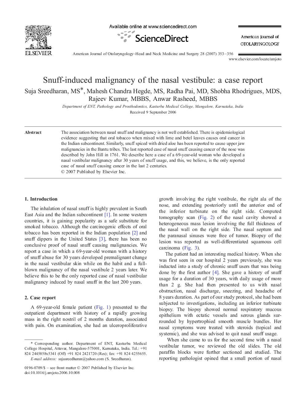 Snuff-induced malignancy of the nasal vestibule: a case report