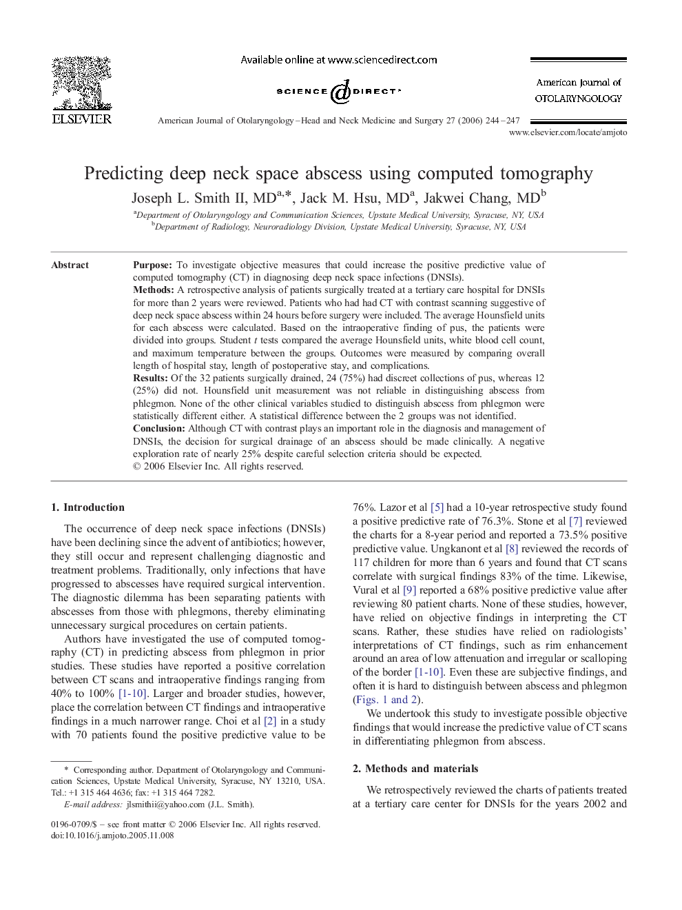 Predicting deep neck space abscess using computed tomography