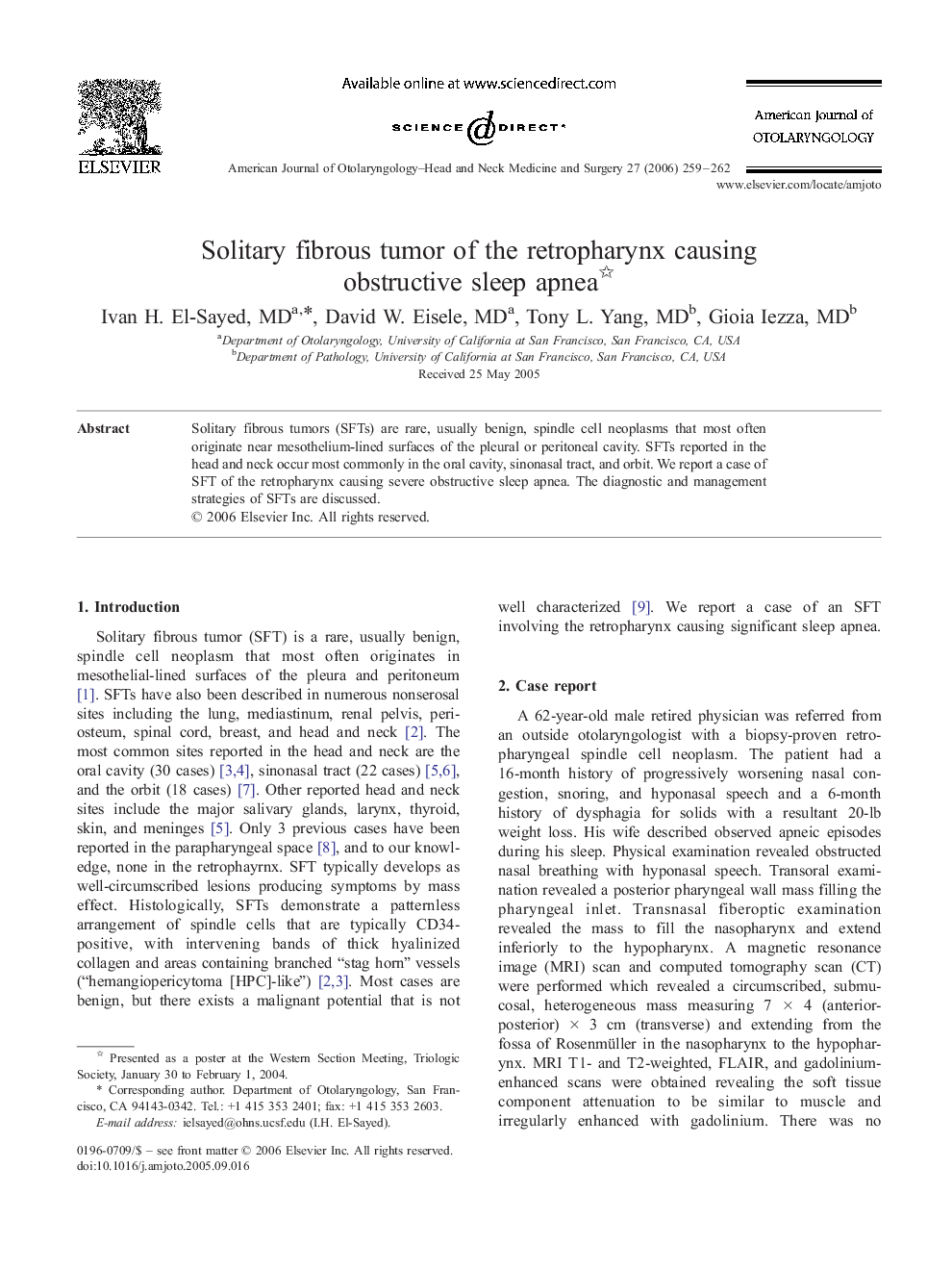 Solitary fibrous tumor of the retropharynx causing obstructive sleep apnea 