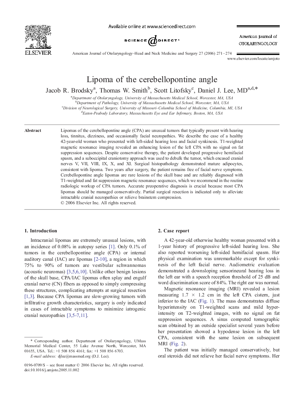 Lipoma of the cerebellopontine angle