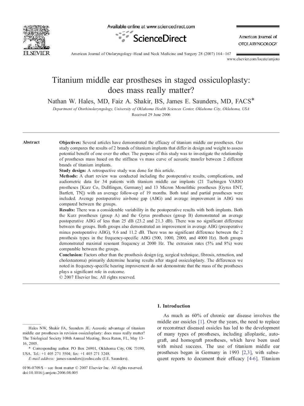 Titanium middle ear prostheses in staged ossiculoplasty: does mass really matter?