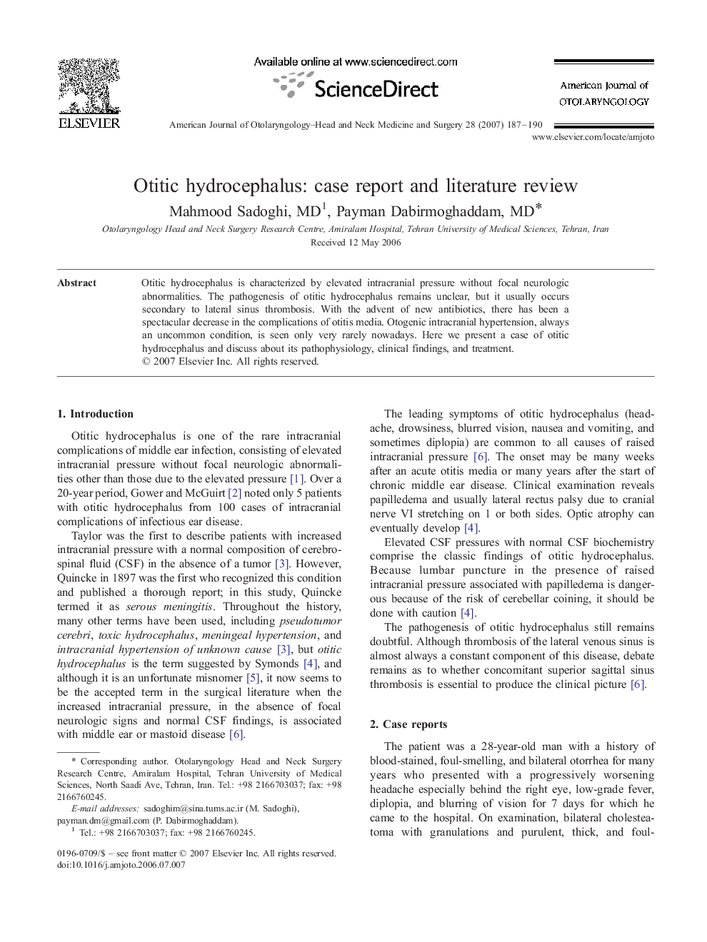 Otitic hydrocephalus: case report and literature review