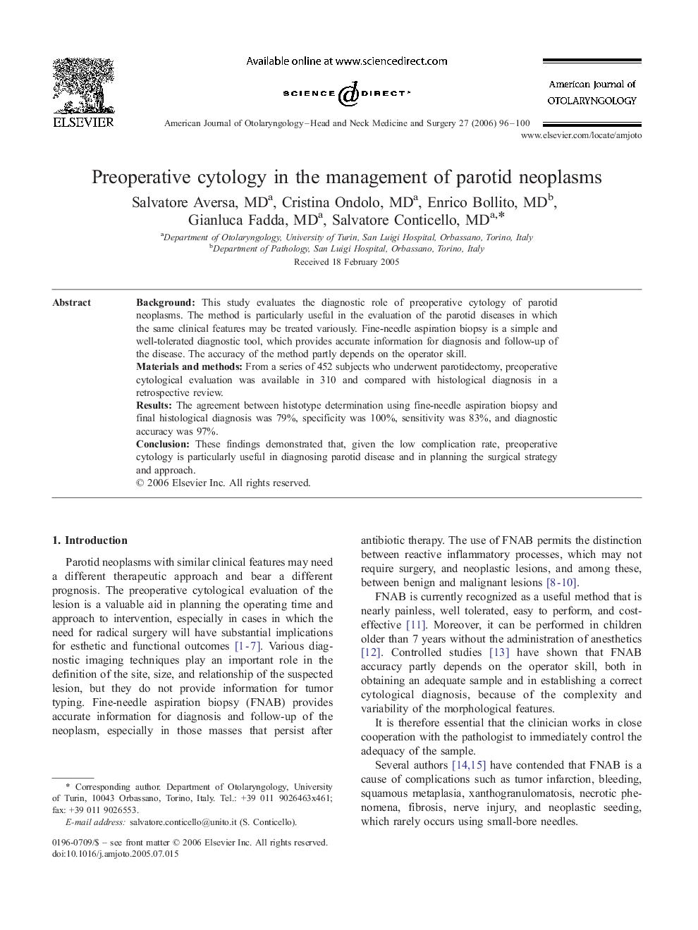 Preoperative cytology in the management of parotid neoplasms