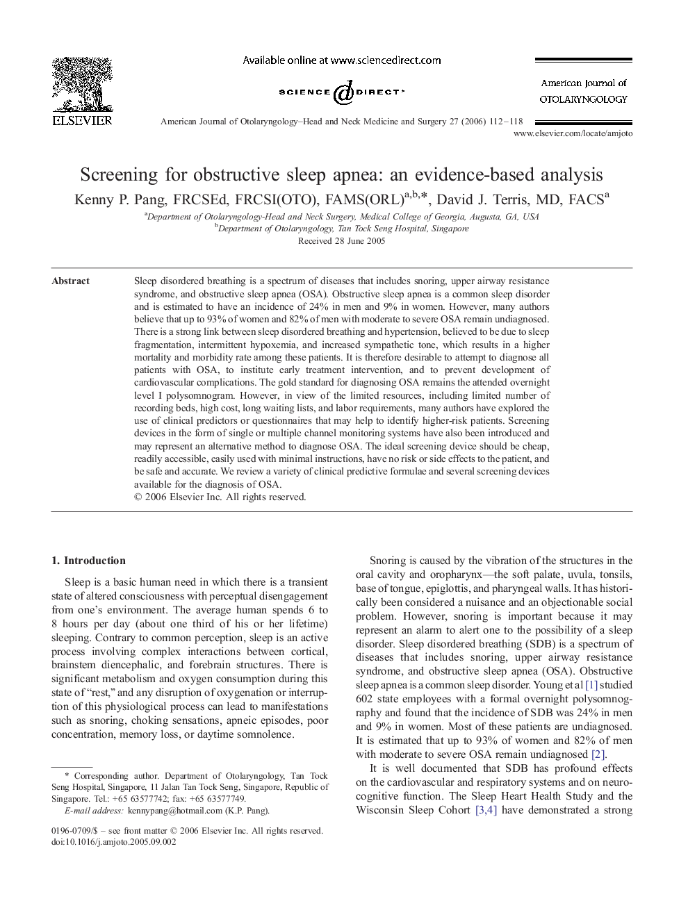 Screening for obstructive sleep apnea: an evidence-based analysis