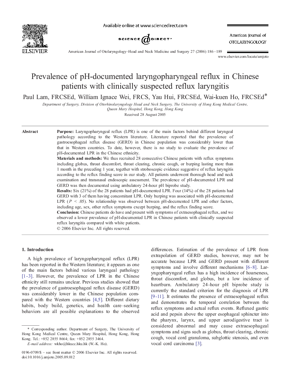 Prevalence of pH-documented laryngopharyngeal reflux in Chinese patients with clinically suspected reflux laryngitis