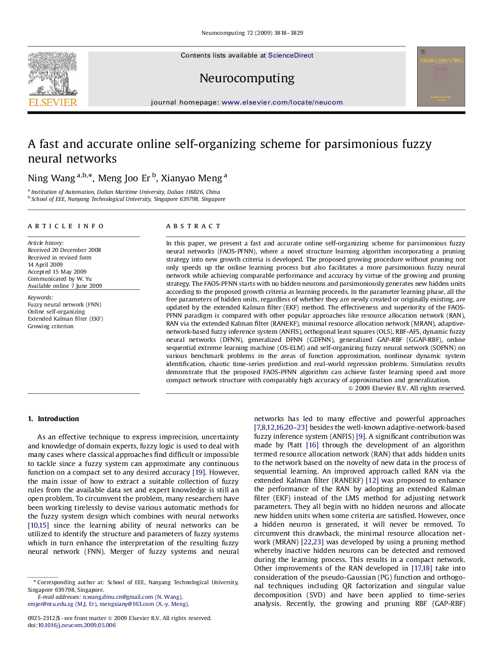 A fast and accurate online self-organizing scheme for parsimonious fuzzy neural networks