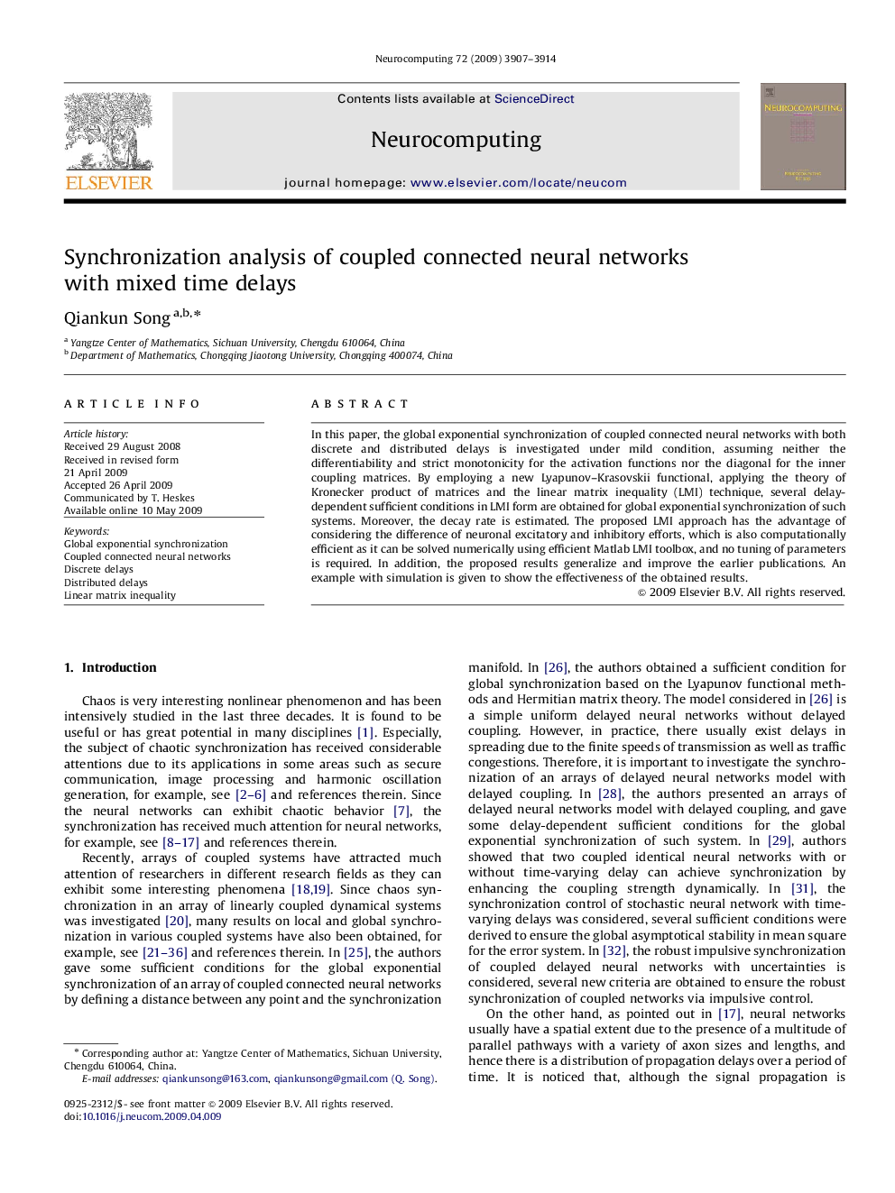 Synchronization analysis of coupled connected neural networks with mixed time delays