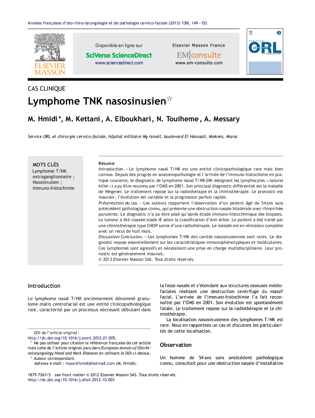 Lymphome TNK nasosinusien 