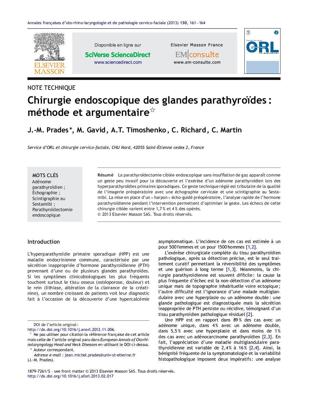 Chirurgie endoscopique des glandes parathyroïdesÂ : méthode et argumentaire