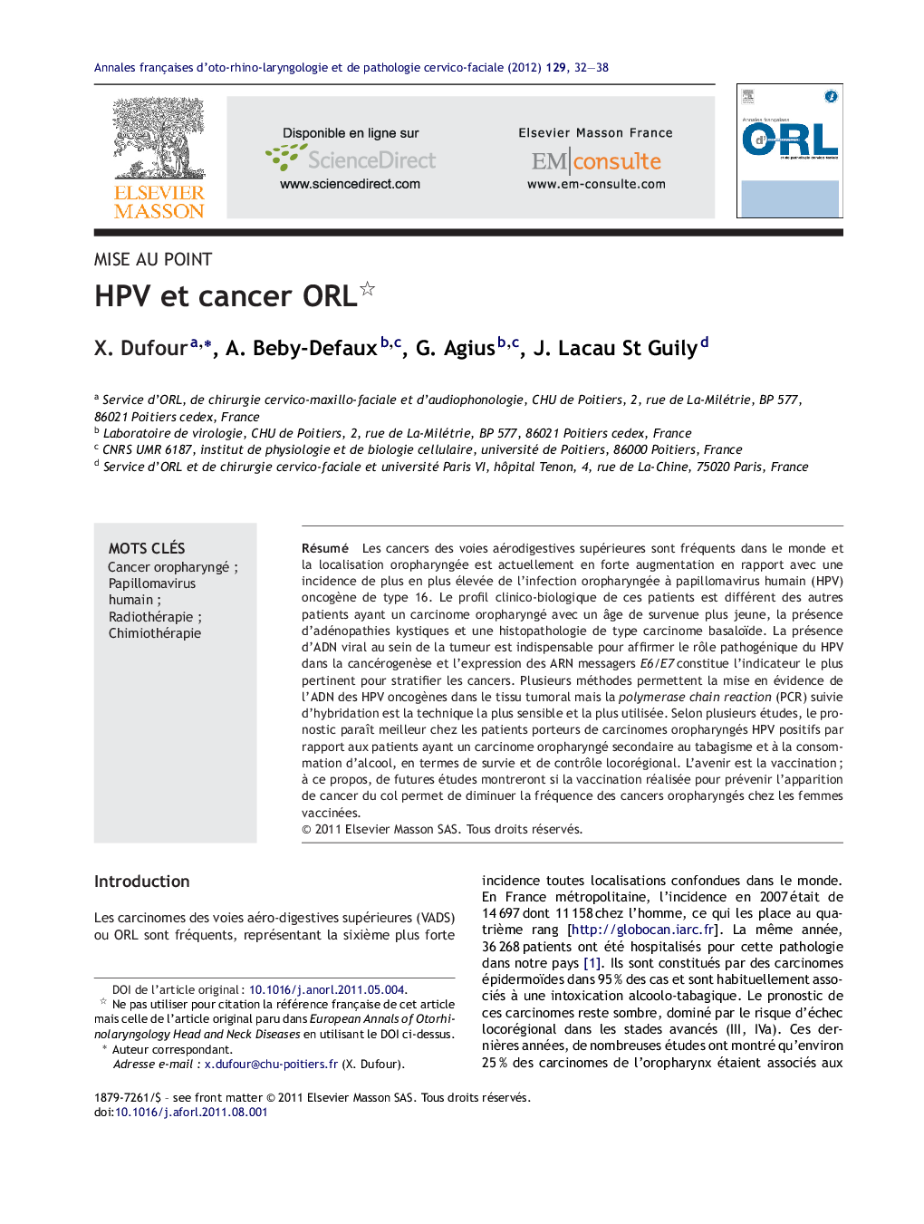 HPV et cancer ORL 