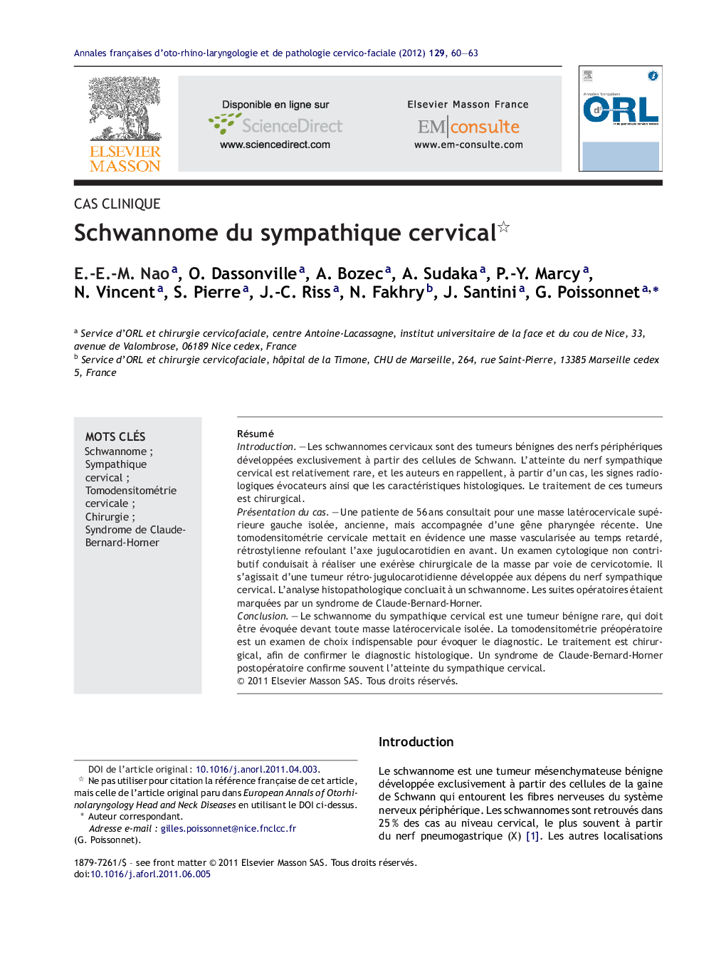 Schwannome du sympathique cervical