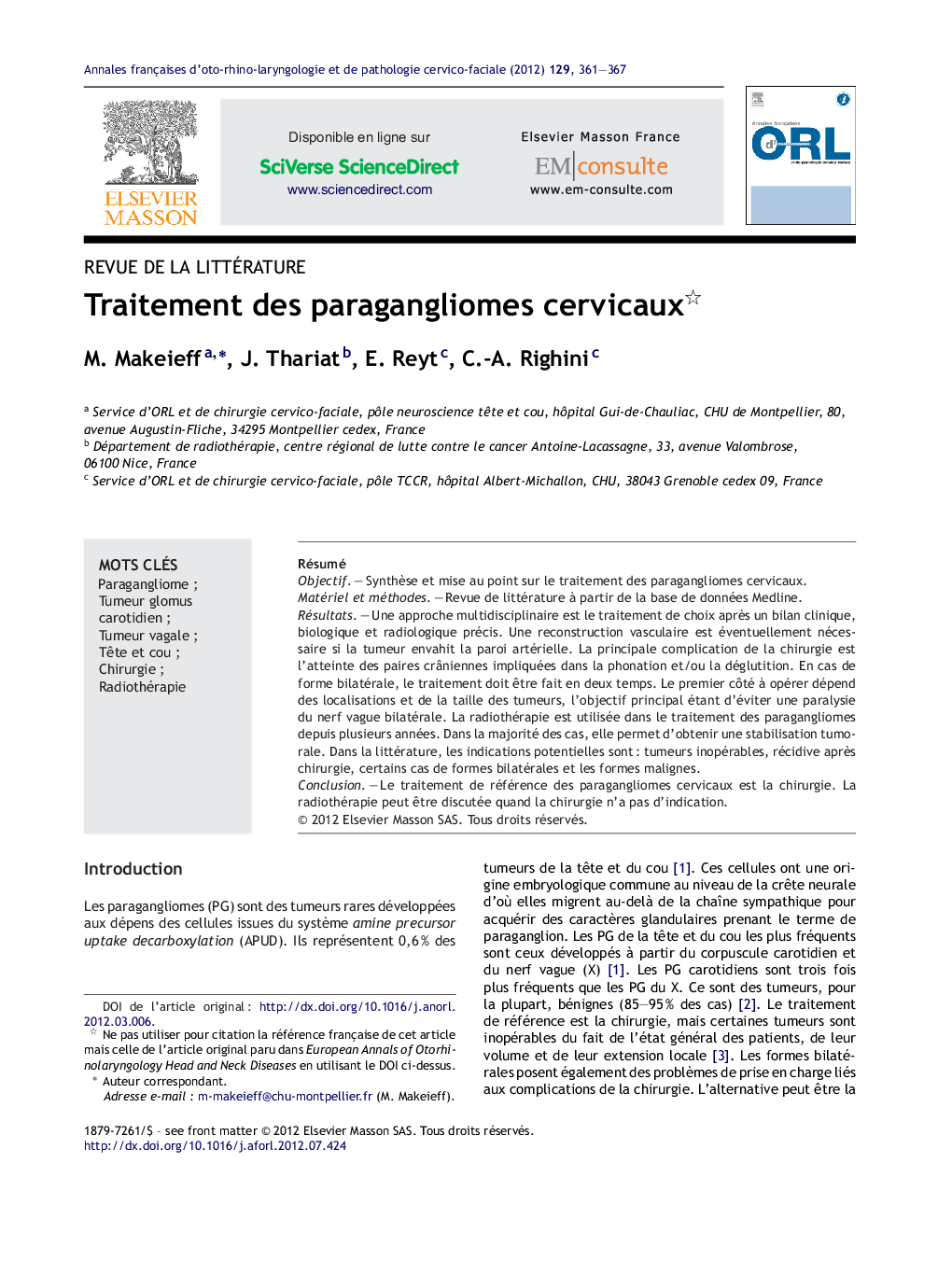 Traitement des paragangliomes cervicaux