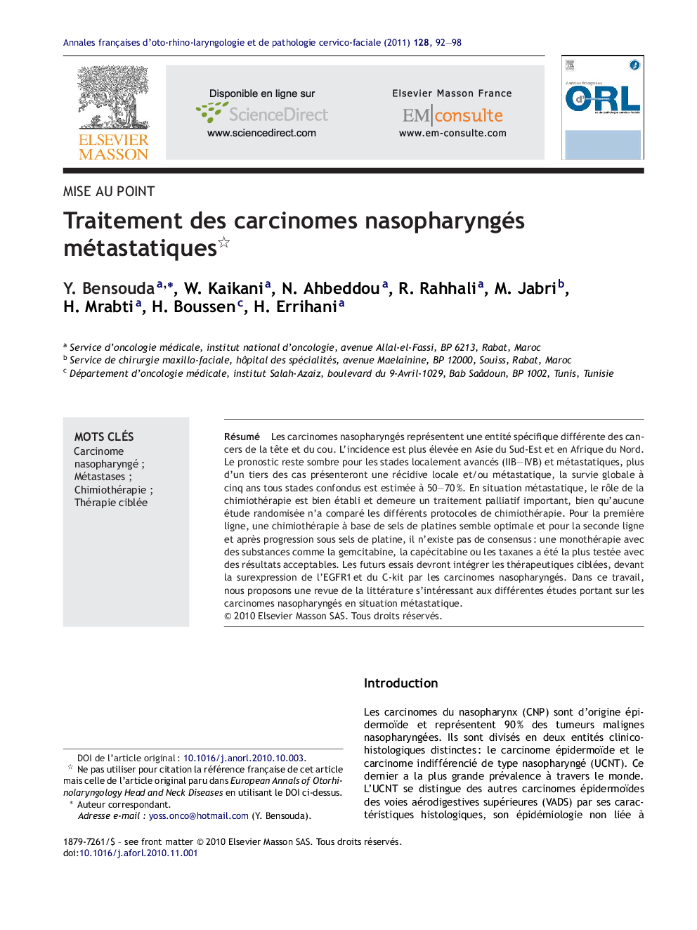 Traitement des carcinomes nasopharyngés métastatiques