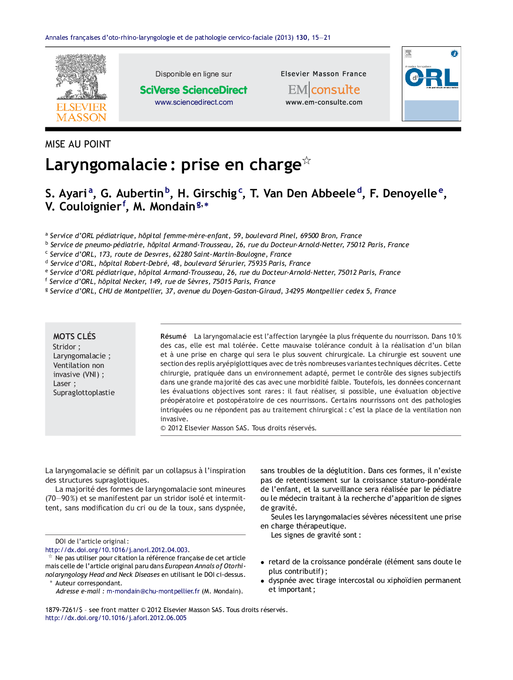 Laryngomalacie : prise en charge 