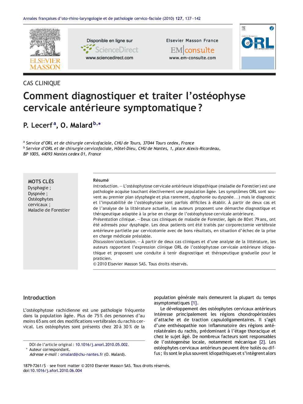 Comment diagnostiquer et traiter l'ostéophyse cervicale antérieure symptomatiqueÂ ?