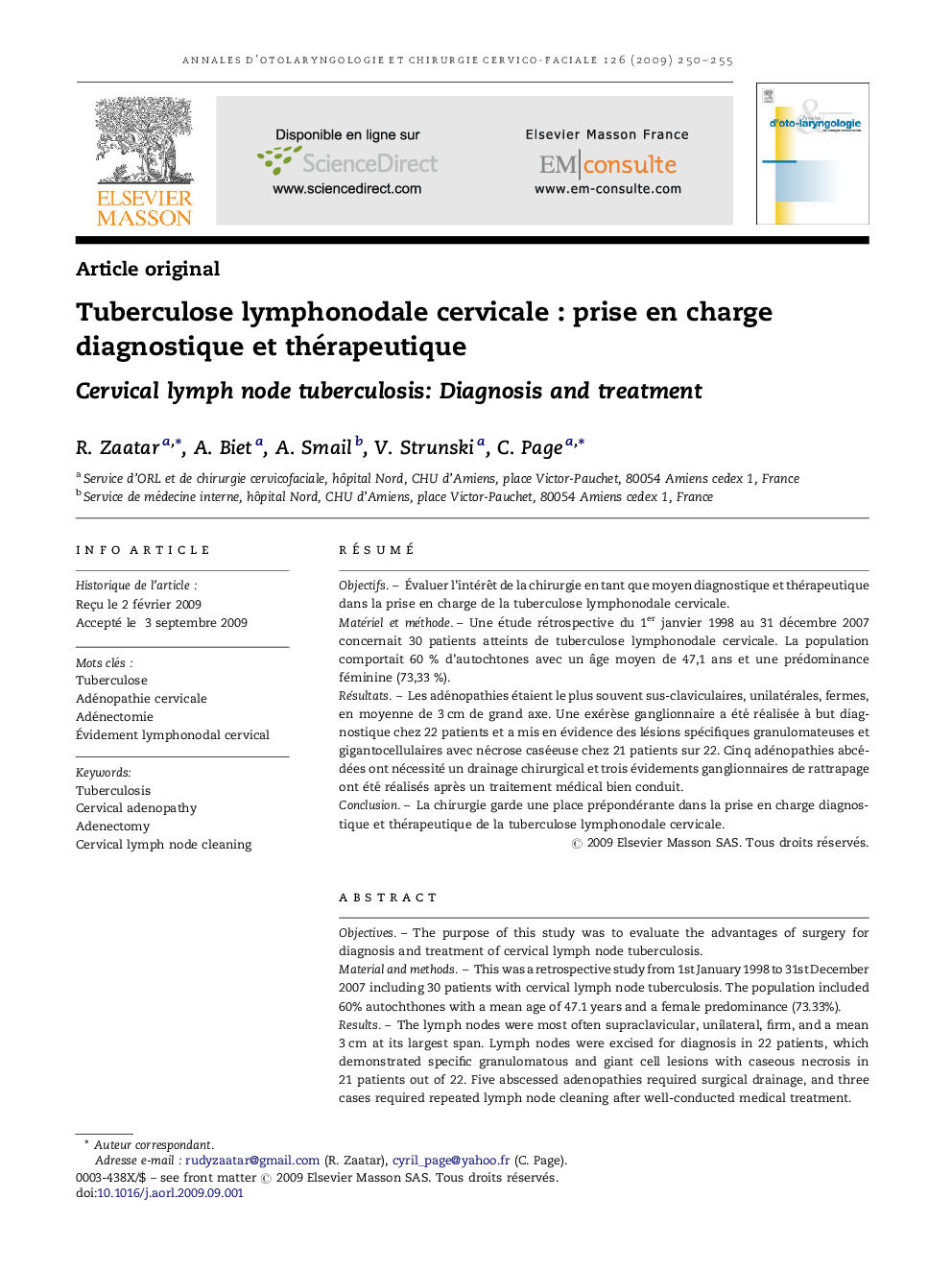 Tuberculose lymphonodale cervicaleÂ : prise en charge diagnostique et thérapeutique