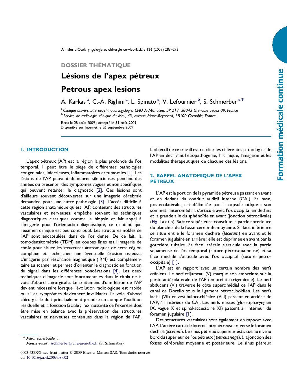 Lésions de l'apex pétreux