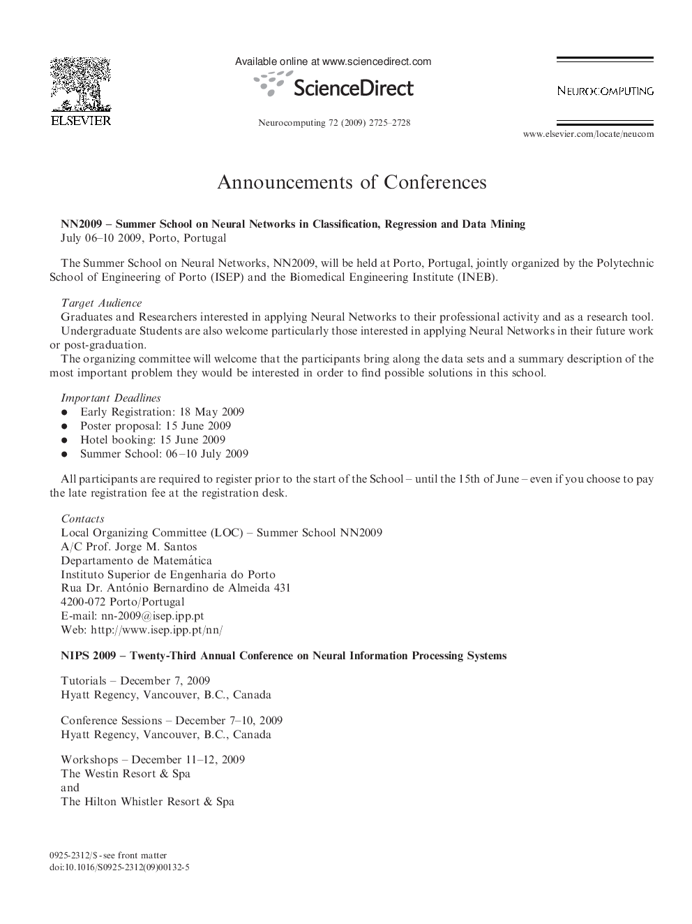 Announcements of Conferences
