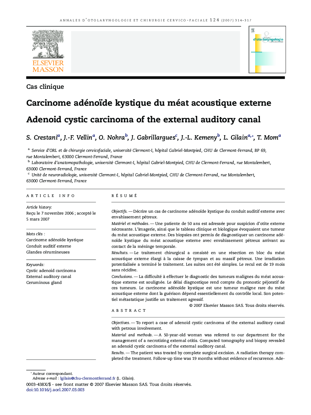 Carcinome adénoïde kystique du méat acoustique externe