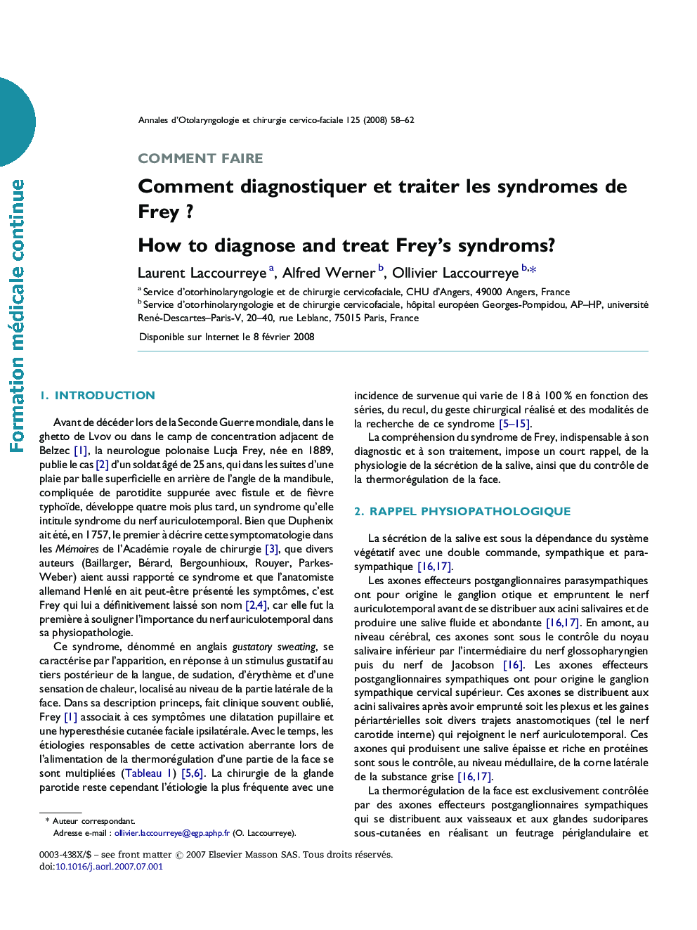 Comment diagnostiquer et traiter les syndromes de FreyÂ ?