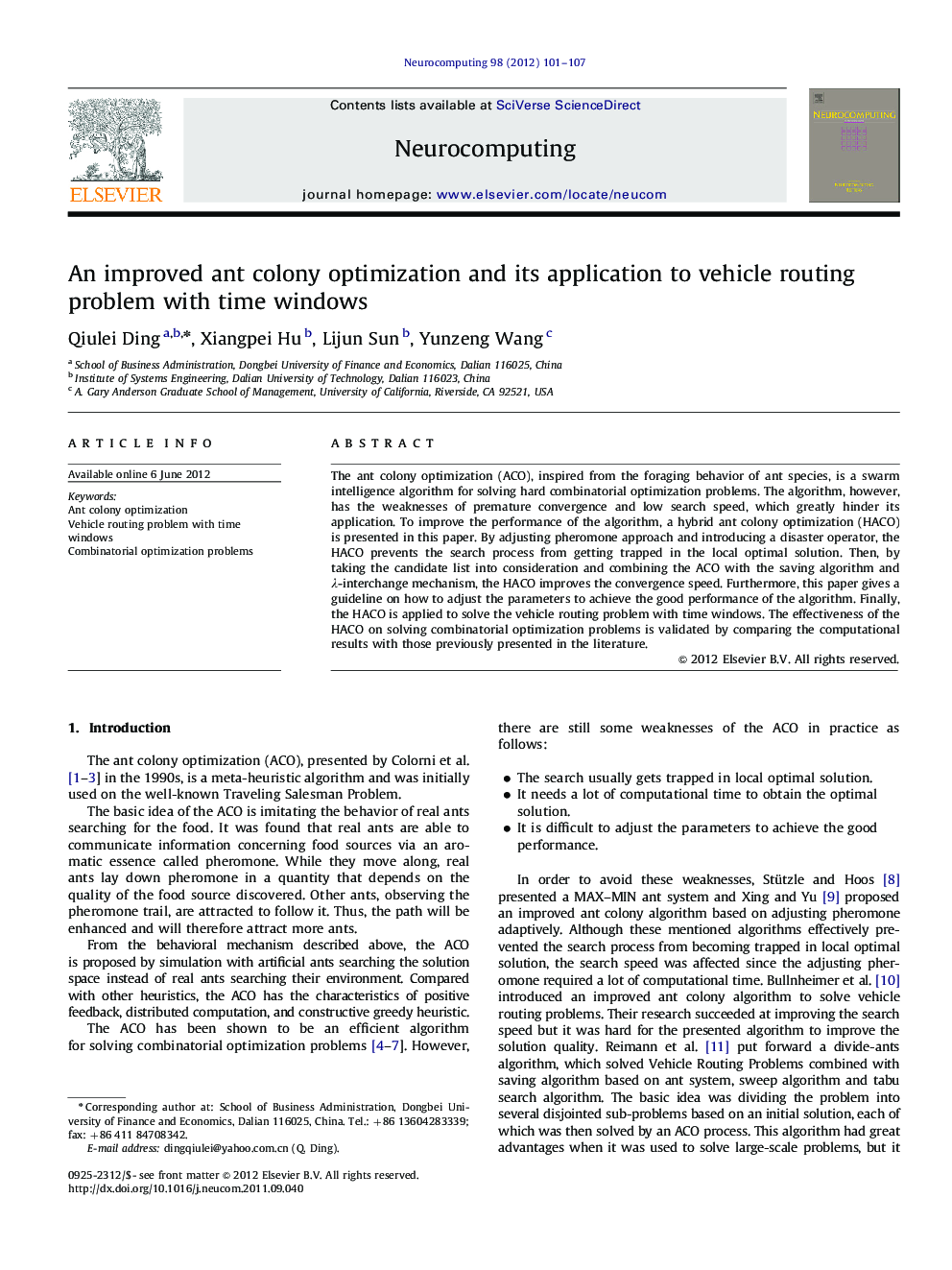 An improved ant colony optimization and its application to vehicle routing problem with time windows