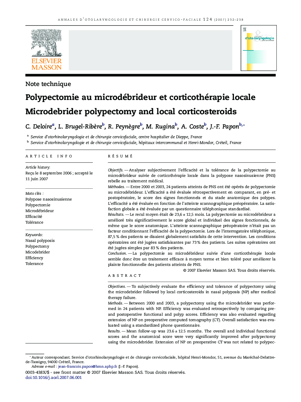 Polypectomie auÂ microdébrideur etÂ corticothérapie locale