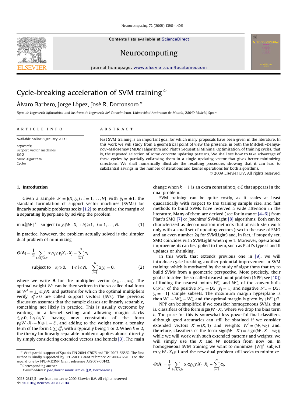 Cycle-breaking acceleration of SVM training 