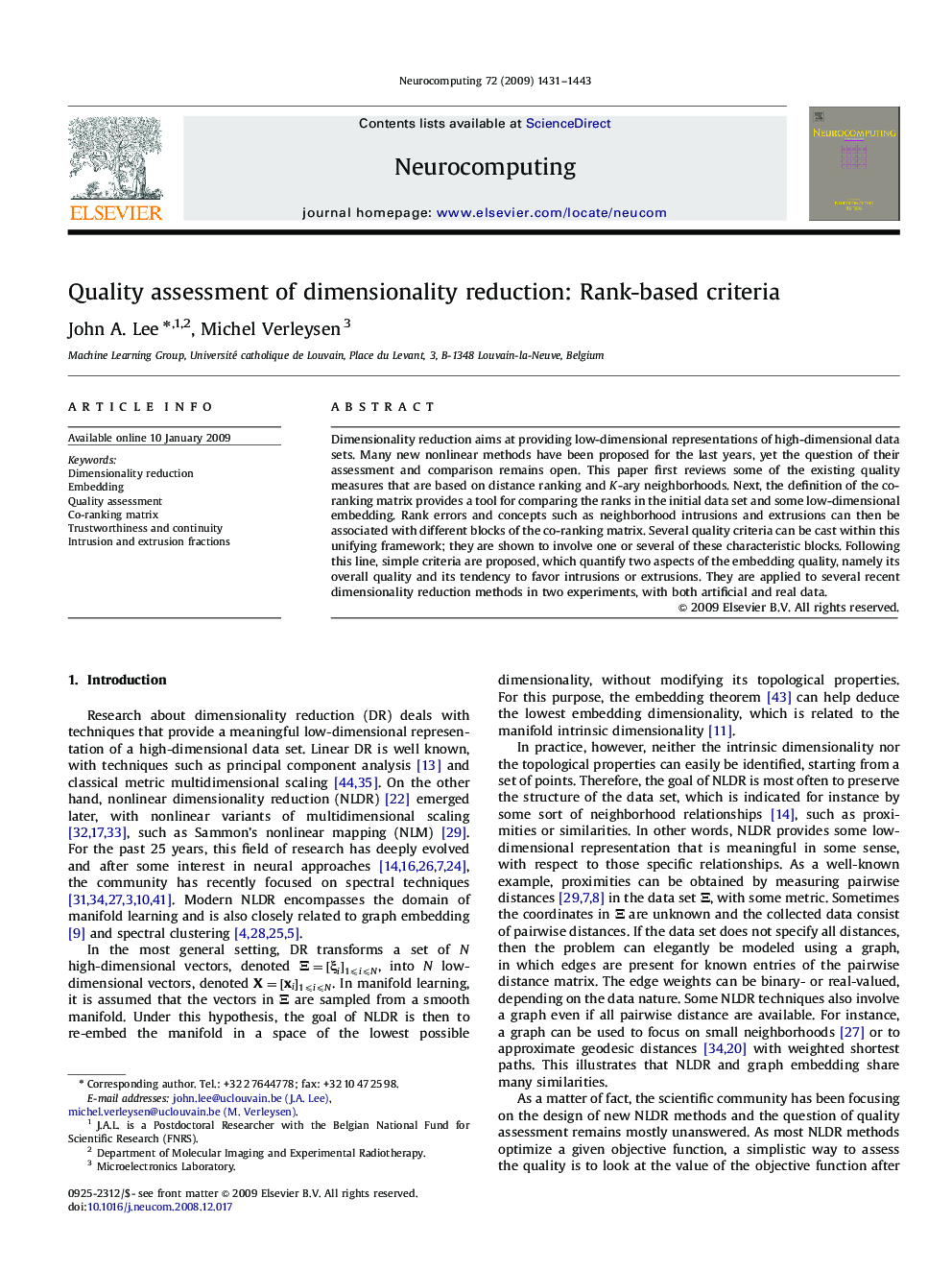 Quality assessment of dimensionality reduction: Rank-based criteria