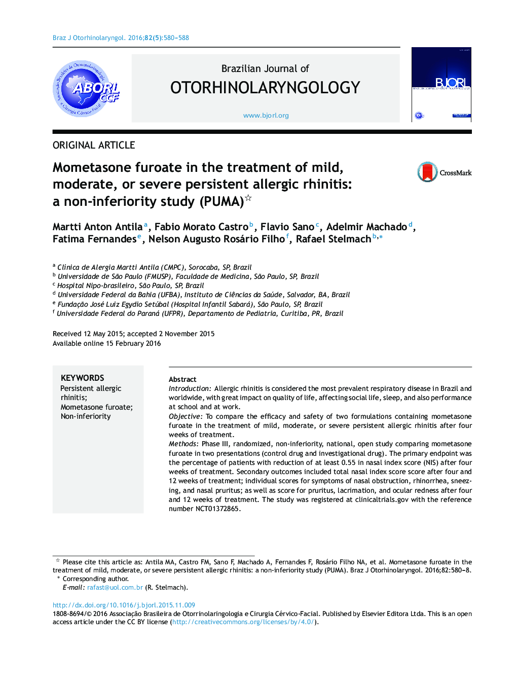 Mometasone furoate in the treatment of mild, moderate, or severe persistent allergic rhinitis: a non-inferiority study (PUMA) 