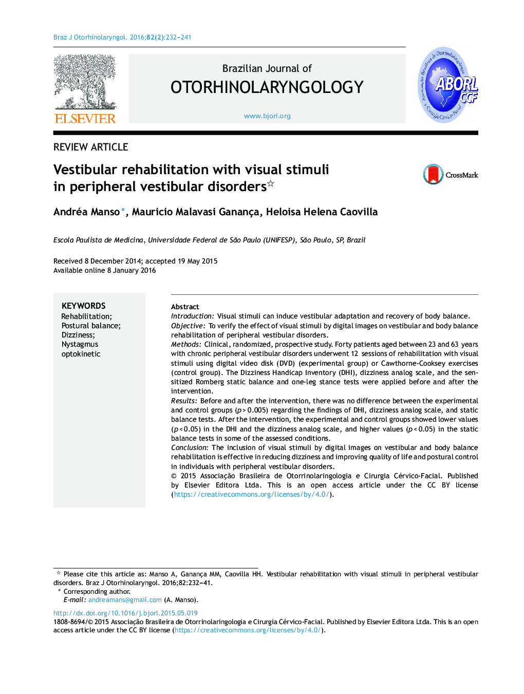 Vestibular rehabilitation with visual stimuli in peripheral vestibular disorders 