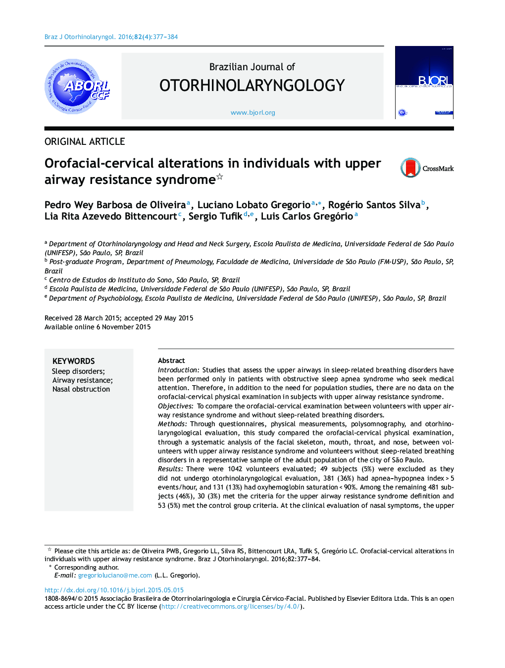 Orofacial-cervical alterations in individuals with upper airway resistance syndrome 