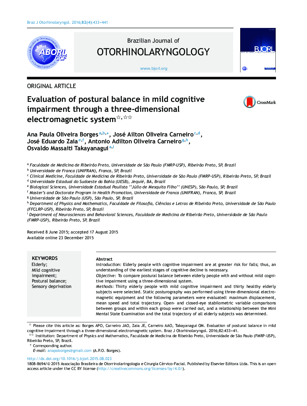 Evaluation of postural balance in mild cognitive impairment through a three-dimensional electromagnetic system 