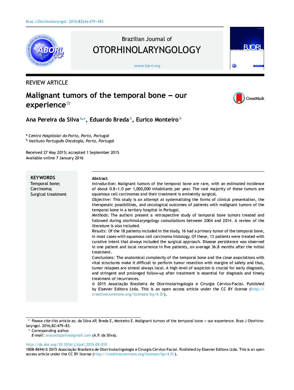 Malignant tumors of the temporal bone – our experience 