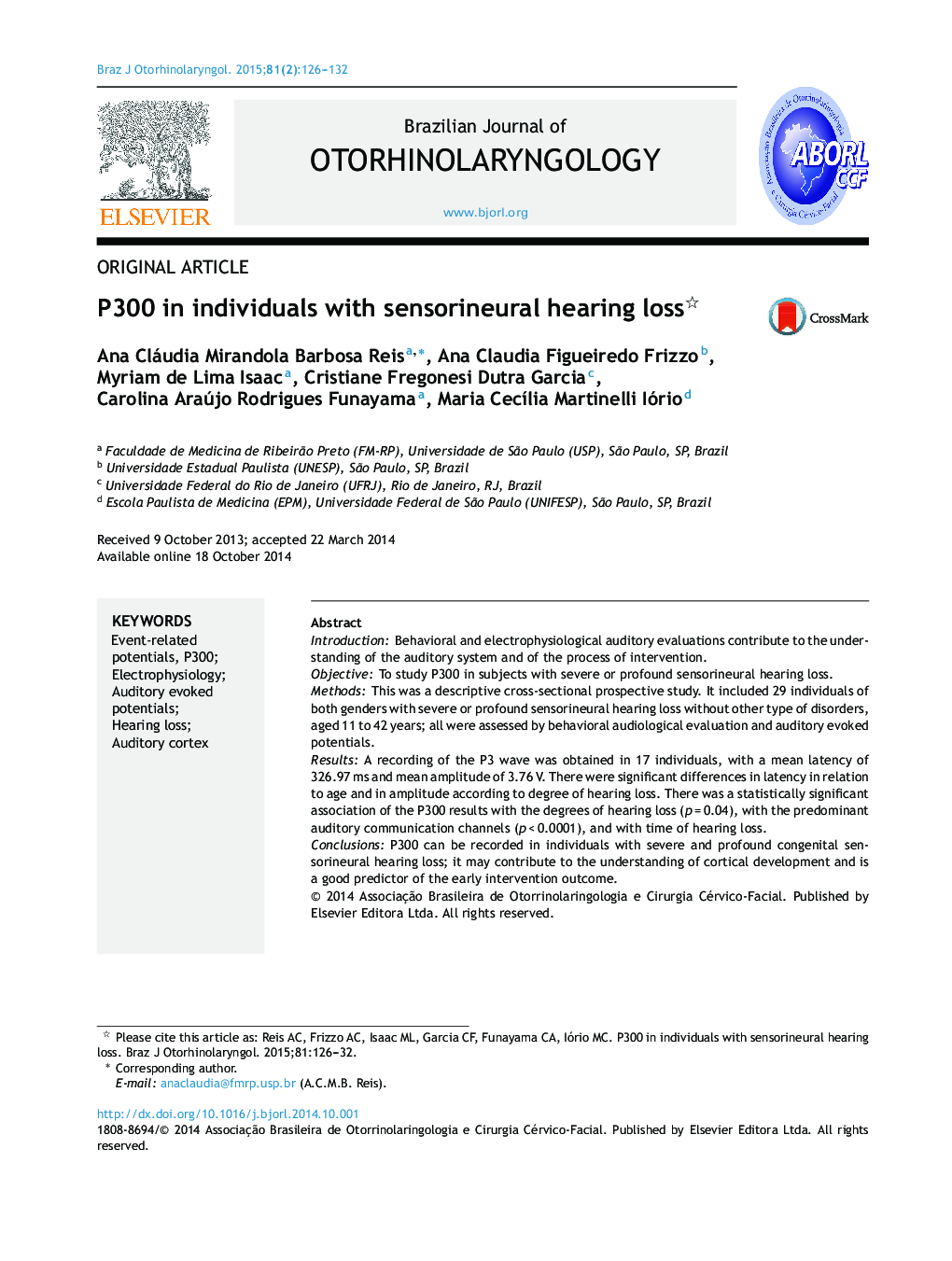 P300 in individuals with sensorineural hearing loss 