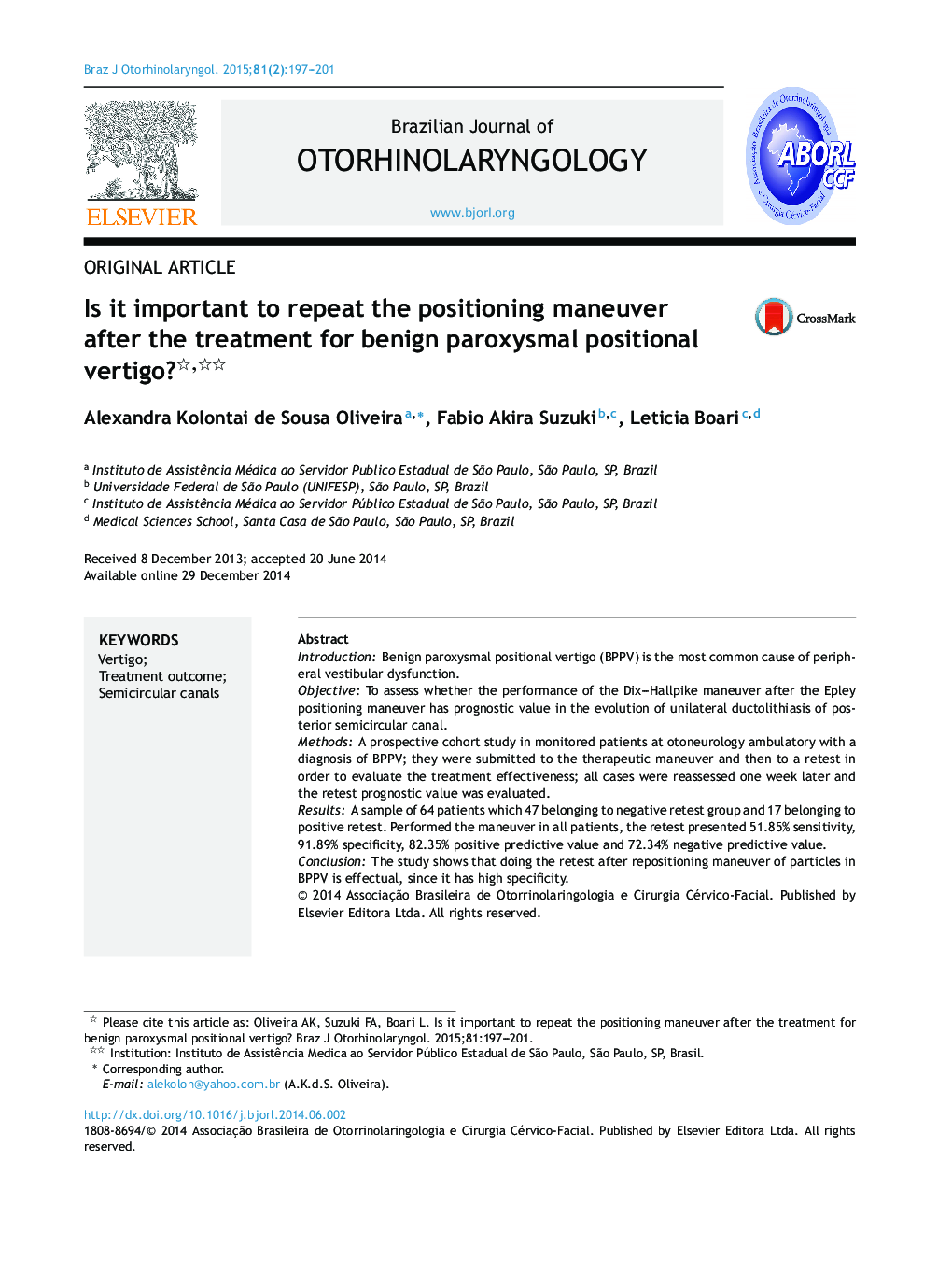 Is it important to repeat the positioning maneuver after the treatment for benign paroxysmal positional vertigo? 