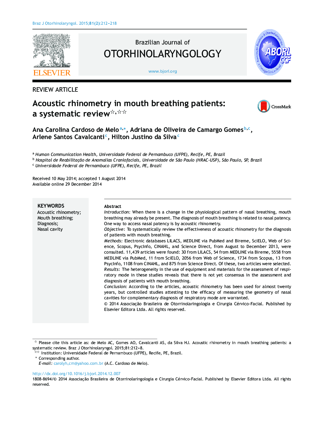 Acoustic rhinometry in mouth breathing patients: a systematic review 