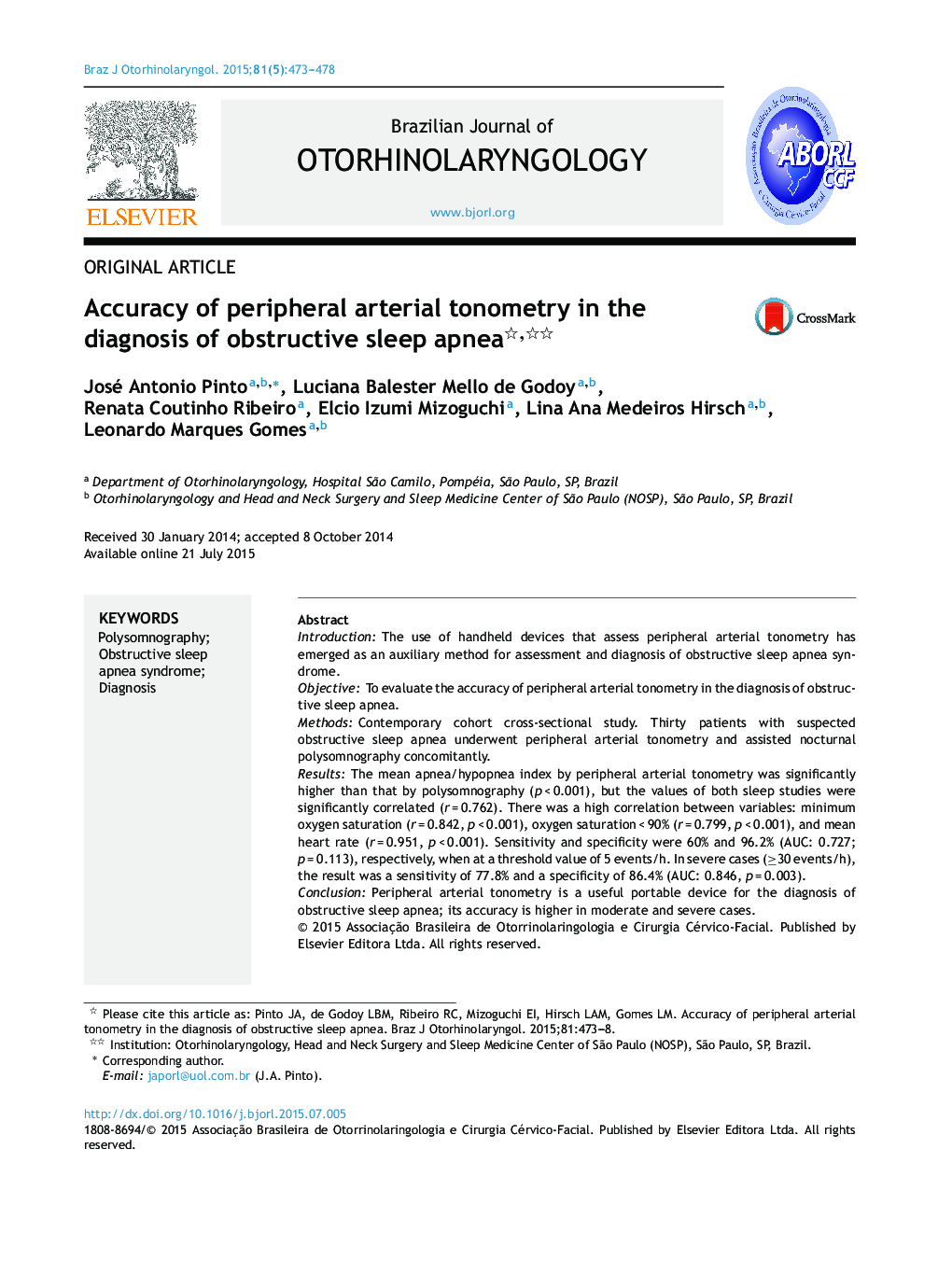 Accuracy of peripheral arterial tonometry in the diagnosis of obstructive sleep apnea 