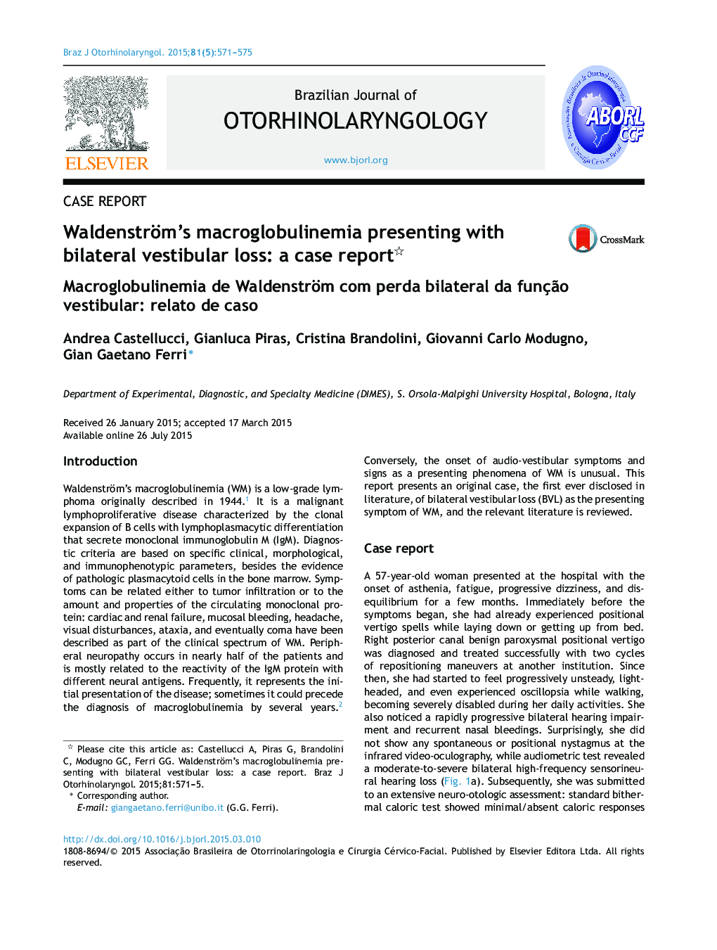 Waldenström's macroglobulinemia presenting with bilateral vestibular loss: a case report