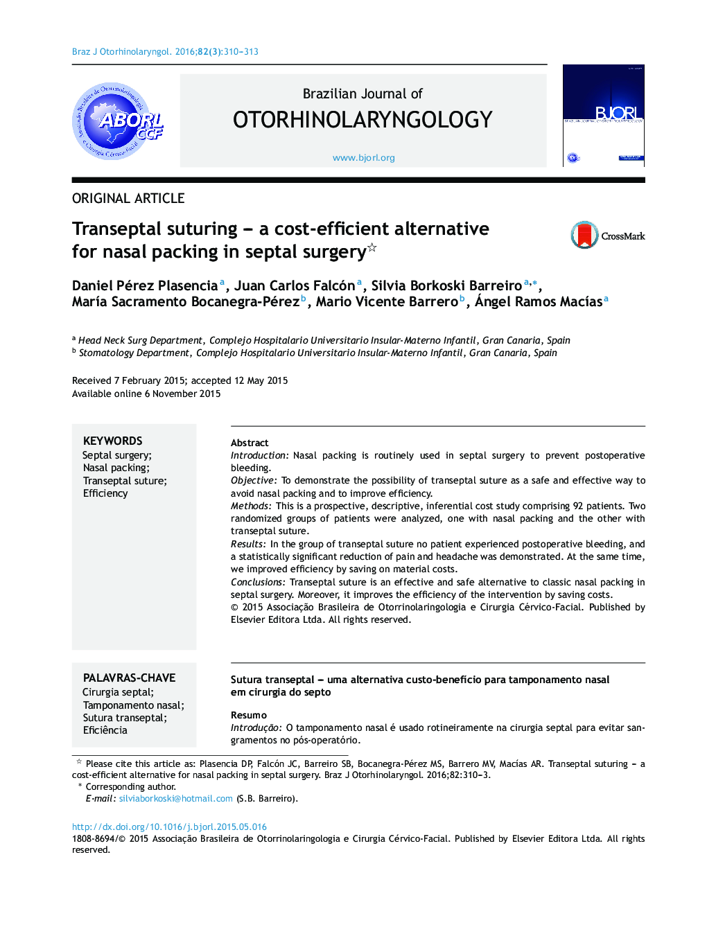 Transeptal suturing – a cost-efficient alternative for nasal packing in septal surgery 