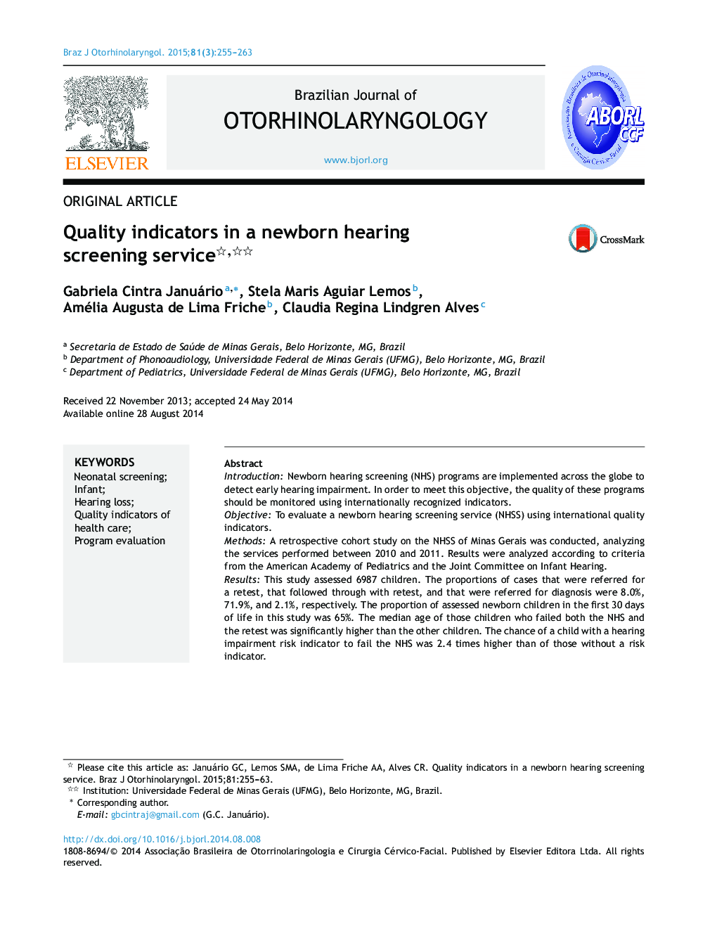 Quality indicators in a newborn hearing screening service 