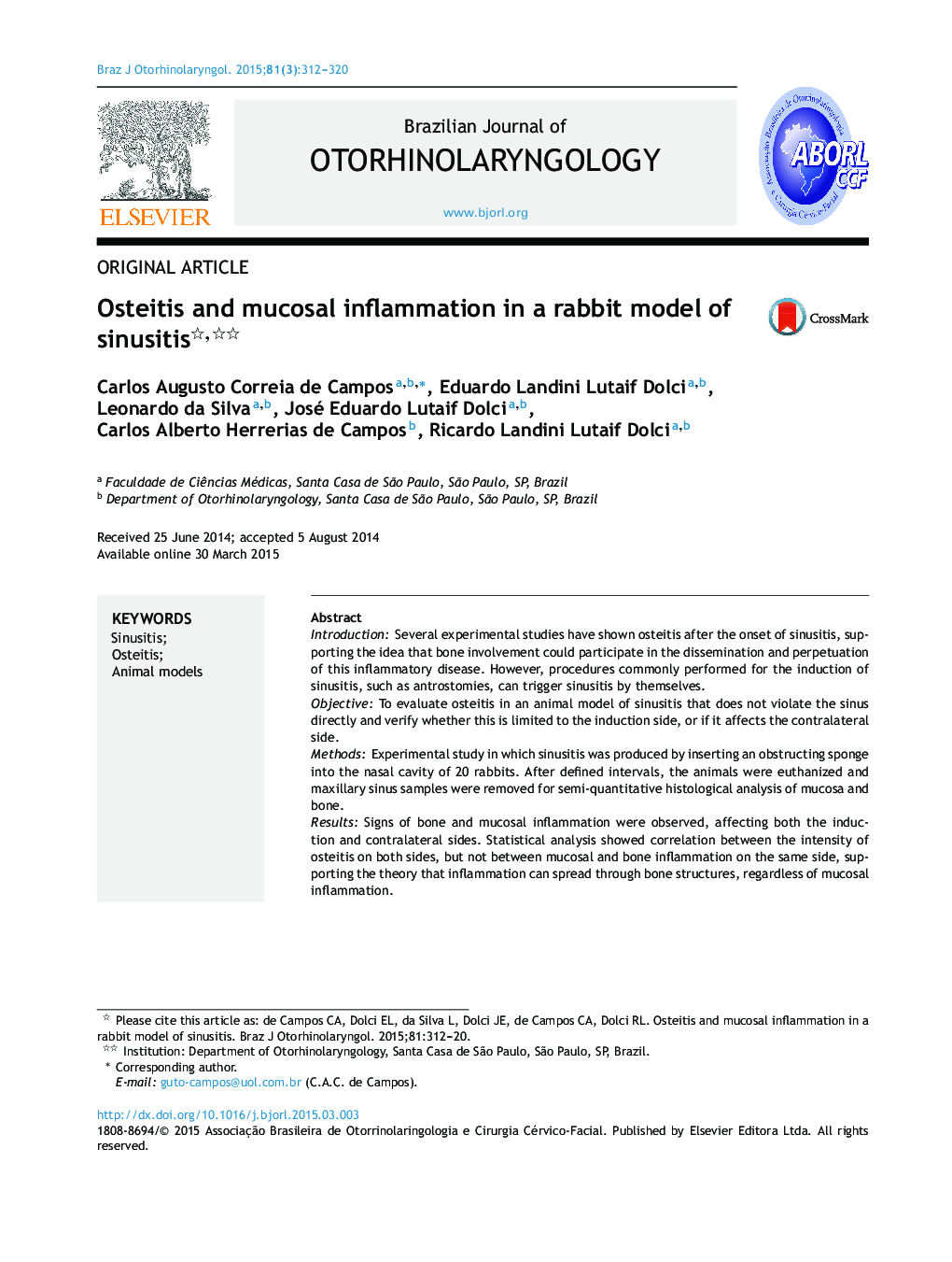 Osteitis and mucosal inflammation in a rabbit model of sinusitis 