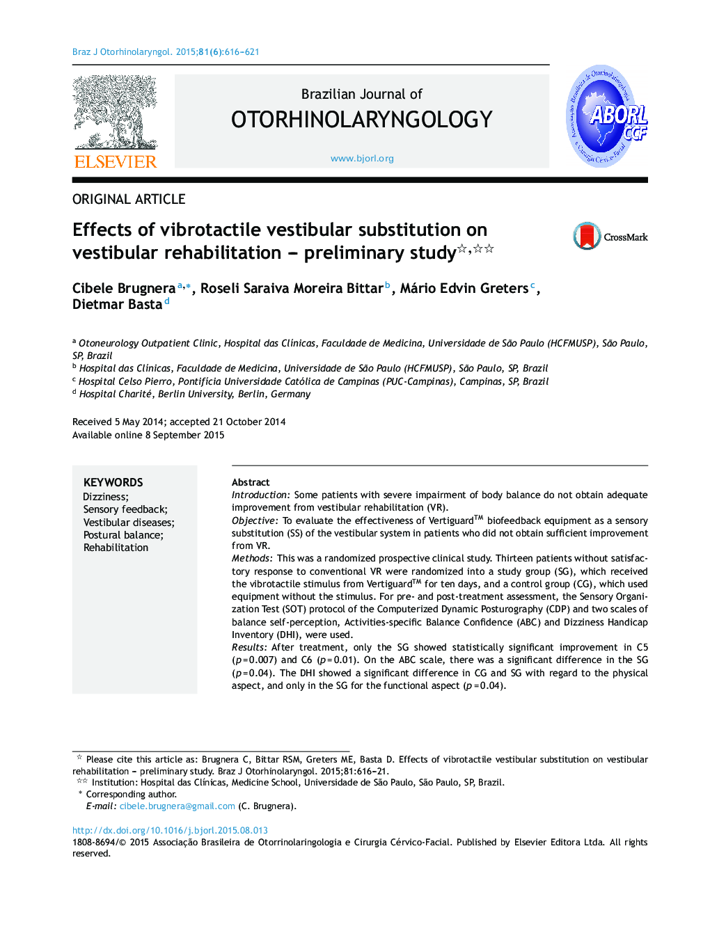 Effects of vibrotactile vestibular substitution on vestibular rehabilitation – preliminary study 